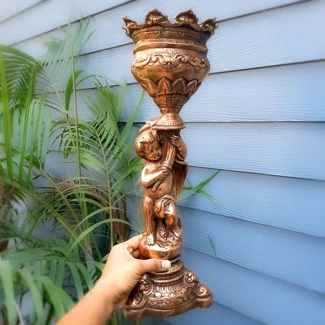 Vase | Flower Pot - Metal | Showpiece Cum Vase - Figurine Holding Mashal - for Home Decoration, Living Room, Table, Shelf, Office , Interior Decor | Gifts for All Occasions -18 Inch