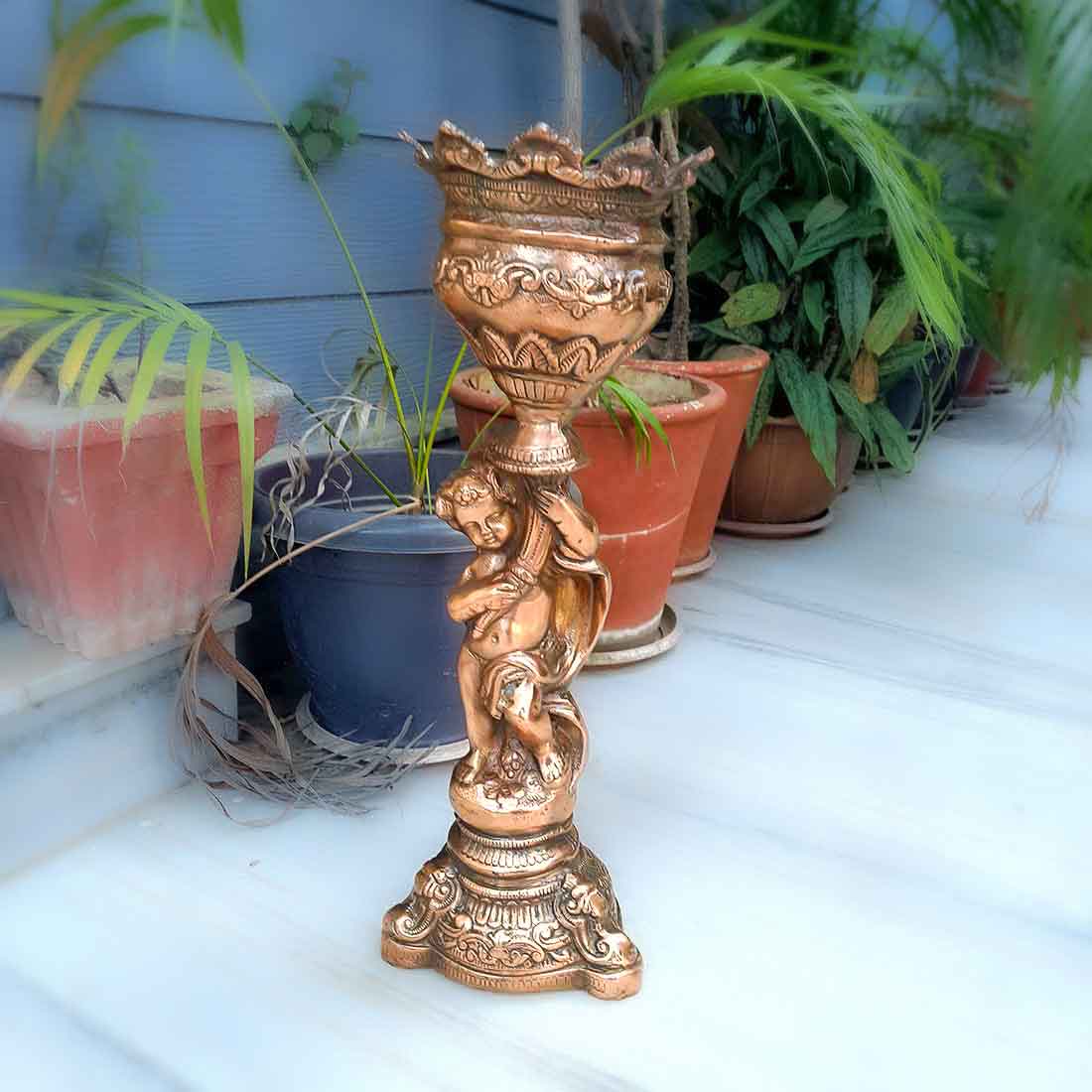 Vase | Flower Pot - Metal | Showpiece Cum Vase - Figurine Holding Mashal - for Home Decoration, Living Room, Table, Shelf, Office , Interior Decor | Gifts for All Occasions -18 Inch