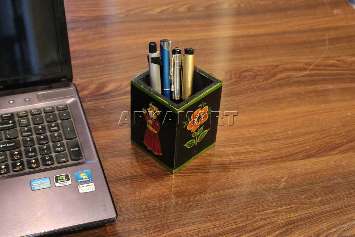 Wooden Pen Holder - Desk Organiser -  for Study Table - 4 Inch - ApkaMart