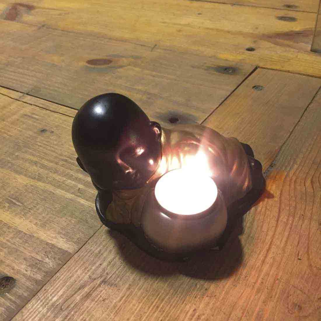 Decorative Tealight Candle Holder - Baby Monk Design -  4 Inch - ApkaMart
