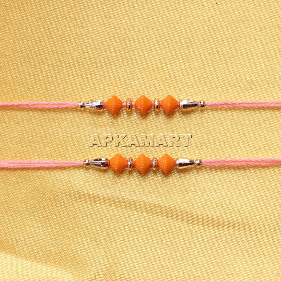 Beaded Orange Rakhi Set of 2 - ApkaMart