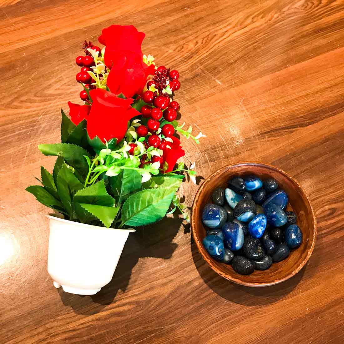 Plastic Potted Plants - Red Flowers -For Home Decoration - ApkaMart