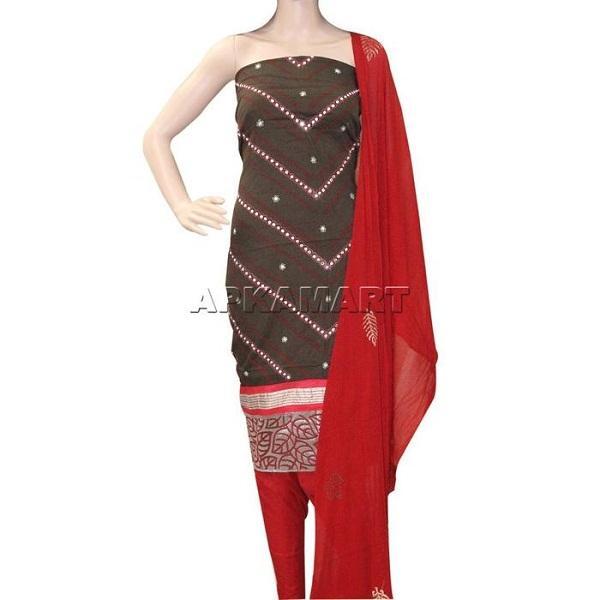 Black and Red with Nylon Dupatta Tie and Dye Dress Material - ApkaMart