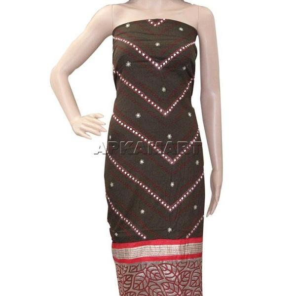 Black and Red with Nylon Dupatta Tie and Dye Dress Material - ApkaMart