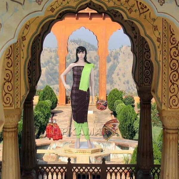 Brown and Green Tie and Dye Dress Material - ApkaMart