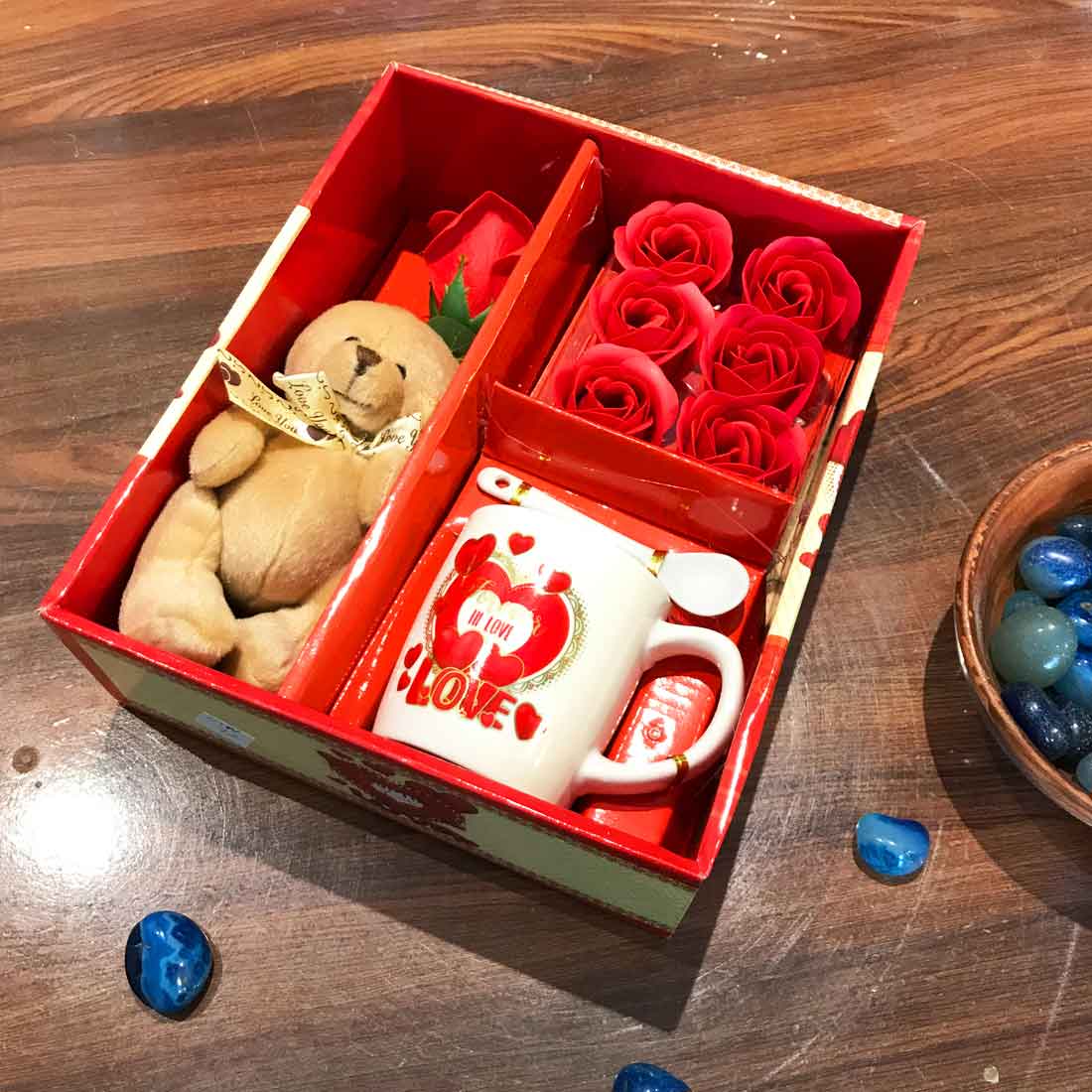 Coffee Mug, Teddy & Red Roses Combo | Valentine Gift Set for Girlfriend, Wife & Loved Ones | Romantic Gift Combo for Birthday, Anniversary & Special Occasions - 9 Inch - Apkamart
