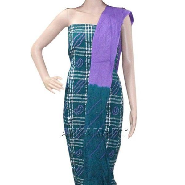 Dark Green and Purple Tie and Dye Dress Material - ApkaMart