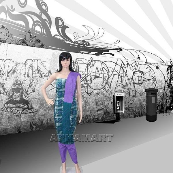 Dark Green and Purple Tie and Dye Dress Material - ApkaMart