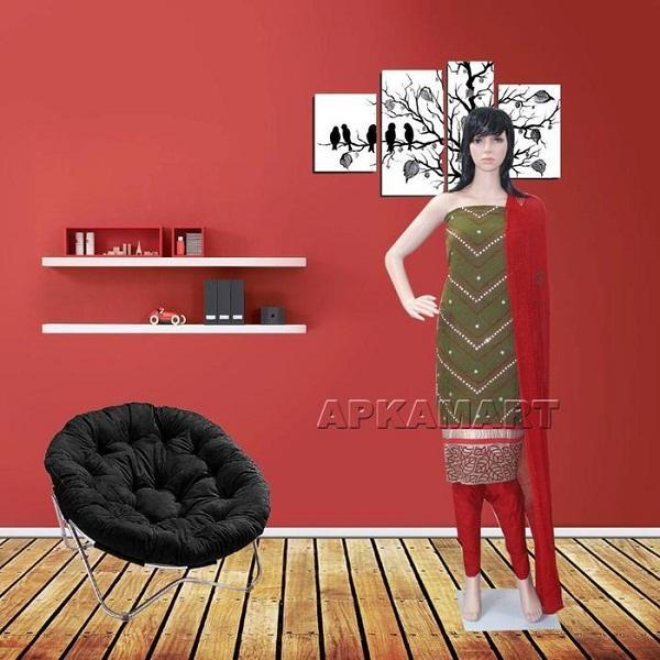 Dark Green and Red with Nylon Dupatta Tie and Dye Dress Material - ApkaMart