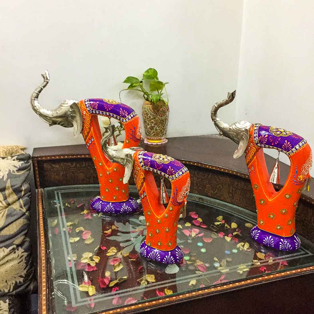 Antique Elephant Showpiece - For Table Decor & Living Room Decor - 16 Inch-Set of 3 - ApkaMart