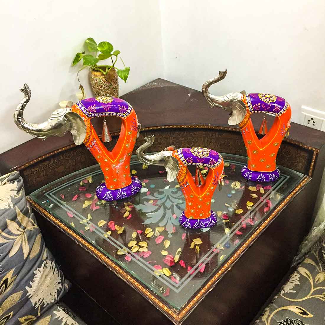 Antique Elephant Showpiece - For Table Decor & Living Room Decor - 16 Inch-Set of 3 - ApkaMart