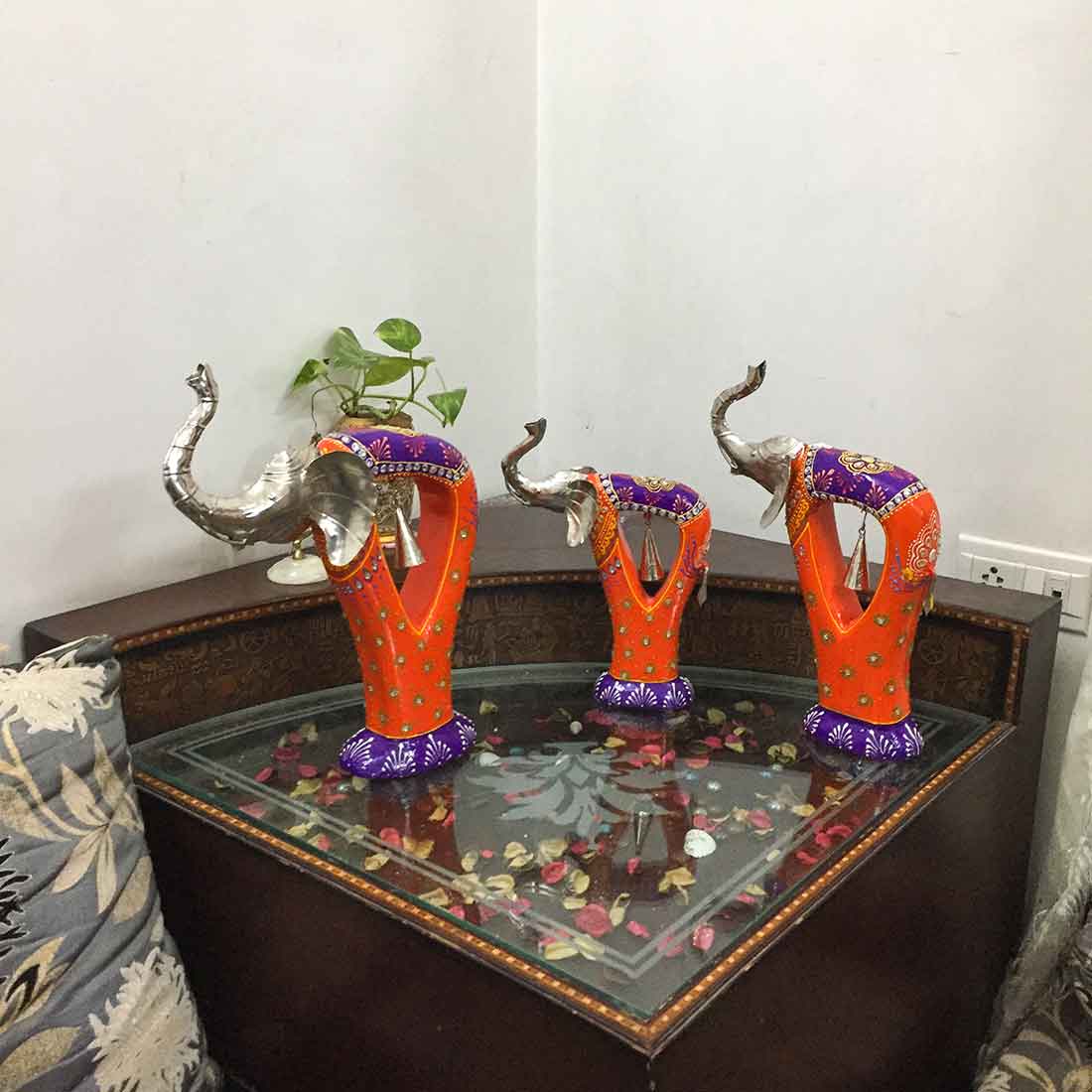 Antique Elephant Showpiece - For Table Decor & Living Room Decor - 16 Inch-Set of 3 - ApkaMart