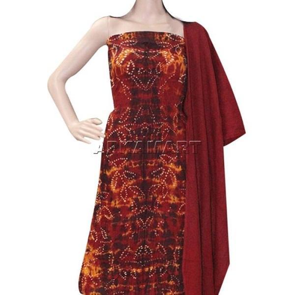 Fiery Red Tie and Dye Dress Material - ApkaMart
