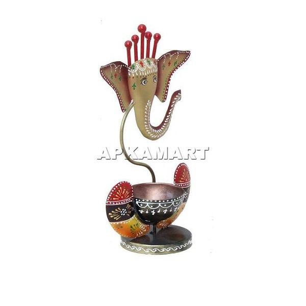 Metal Candle T Light Holder - Ganesh Diya Design 10 Inch - ApkaMart