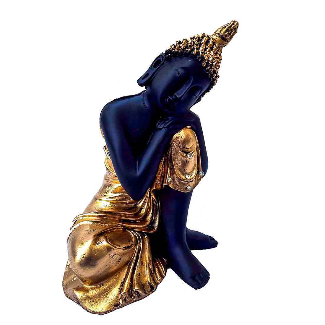 Golden Relaxing Buddha Statue - for Home Decor & Spiritual Living - 8 Inch - ApkaMart