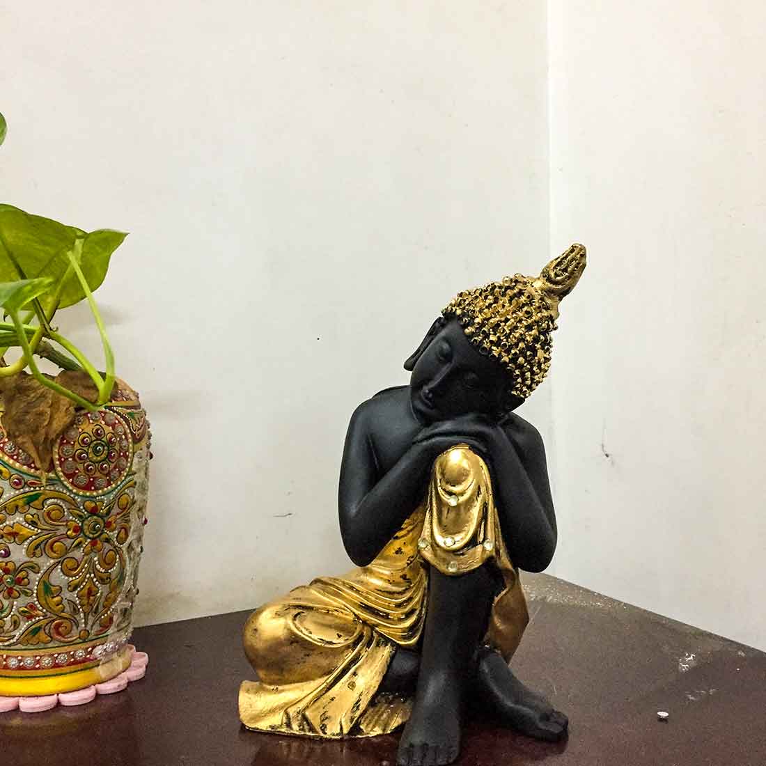 Golden Relaxing Buddha Statue - for Home Decor & Spiritual Living - 8 Inch - ApkaMart