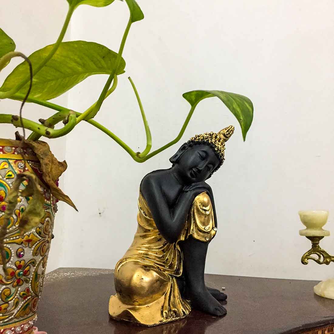 Golden Relaxing Buddha Statue - for Home Decor & Spiritual Living - 8 Inch - ApkaMart