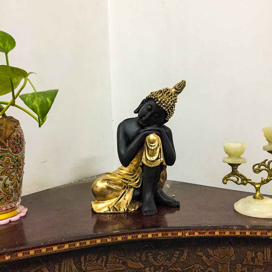 Golden Relaxing Buddha Statue - for Home Decor & Spiritual Living - 8 Inch - ApkaMart