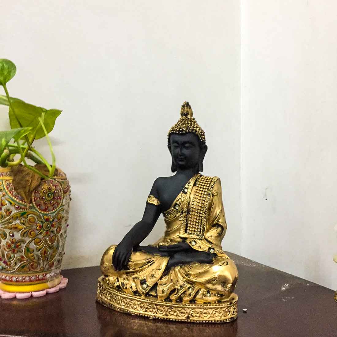 Golden Meditating Buddha Statue - for Peace and Harmony - 9 Inch - ApkaMart