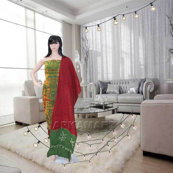 Green and Maroon Tie and Dye Dress Material - ApkaMart