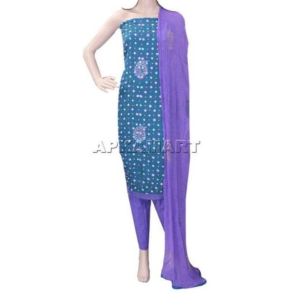 Green and Purple Tie and Dye Dress Material - ApkaMart