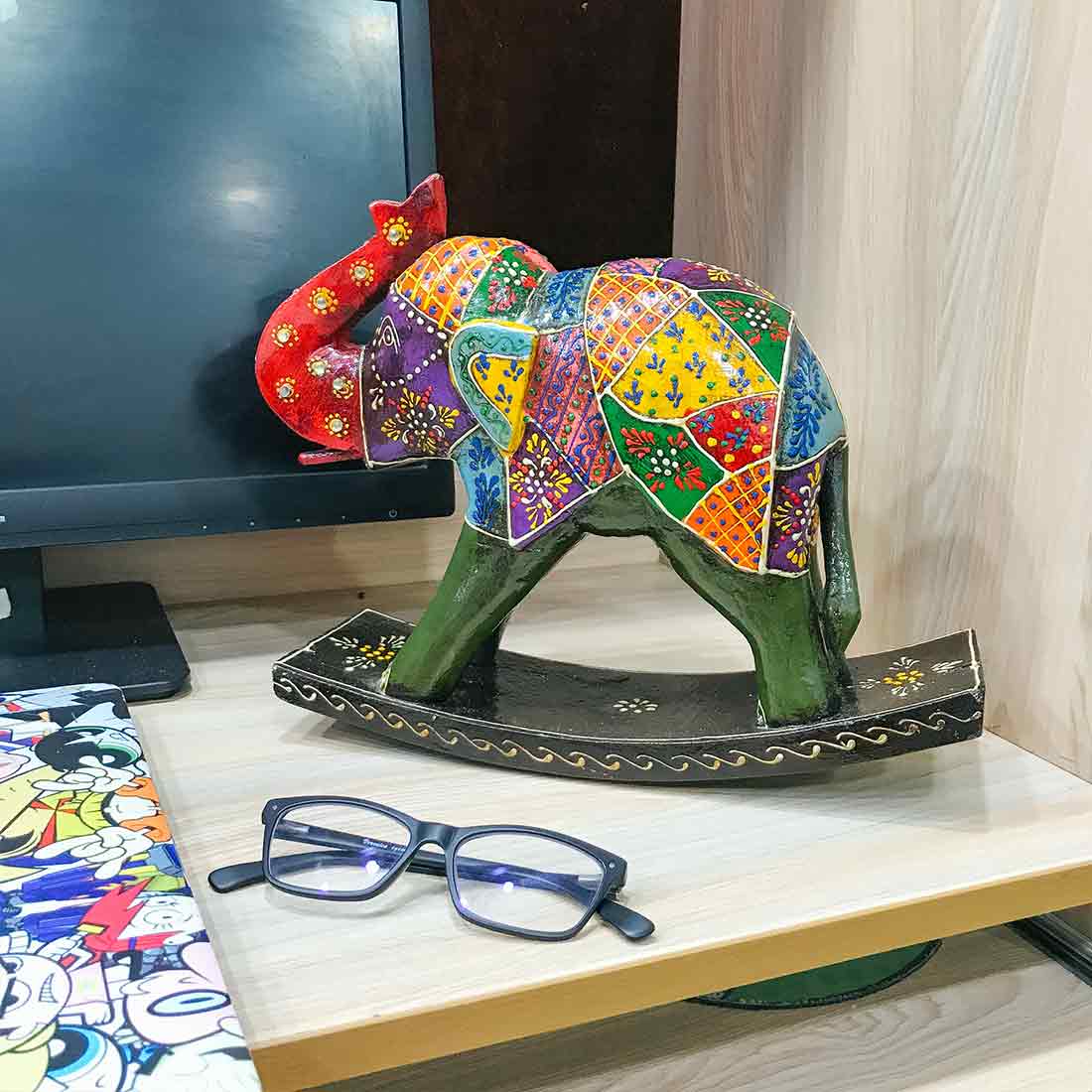 Elephant Showpiece | Elephant Table Showpiece - for Placing Small Pots & Tea Lights - for Home, Living Room Decor & Gifts - 5 Inch (Red, Wood) - Apkamart #Style_Design 3