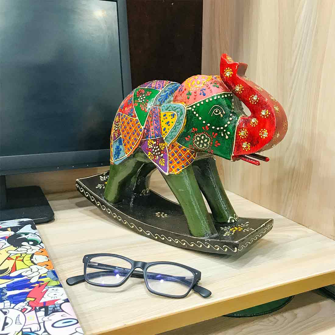 Elephant Showpiece | Elephant Table Showpiece - for Placing Small Pots & Tea Lights - for Home, Living Room Decor & Gifts - 5 Inch (Red, Wood) - Apkamart #Style_Design 3