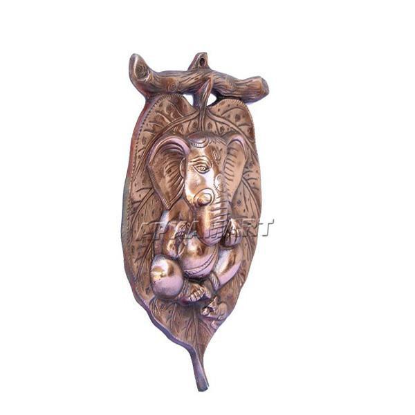 Ganesh Wall Hanging - Ganpati Sitting on Leaf Design - 12 inch - ApkaMart