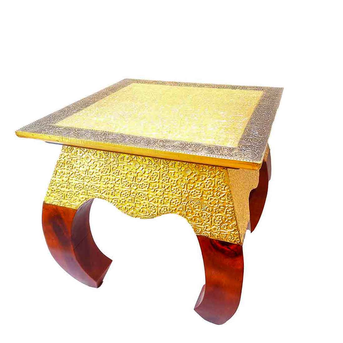 Brass Embellished | Wood Coffee Table | End Tables for Living Room - 14 Inches - ApkaMart