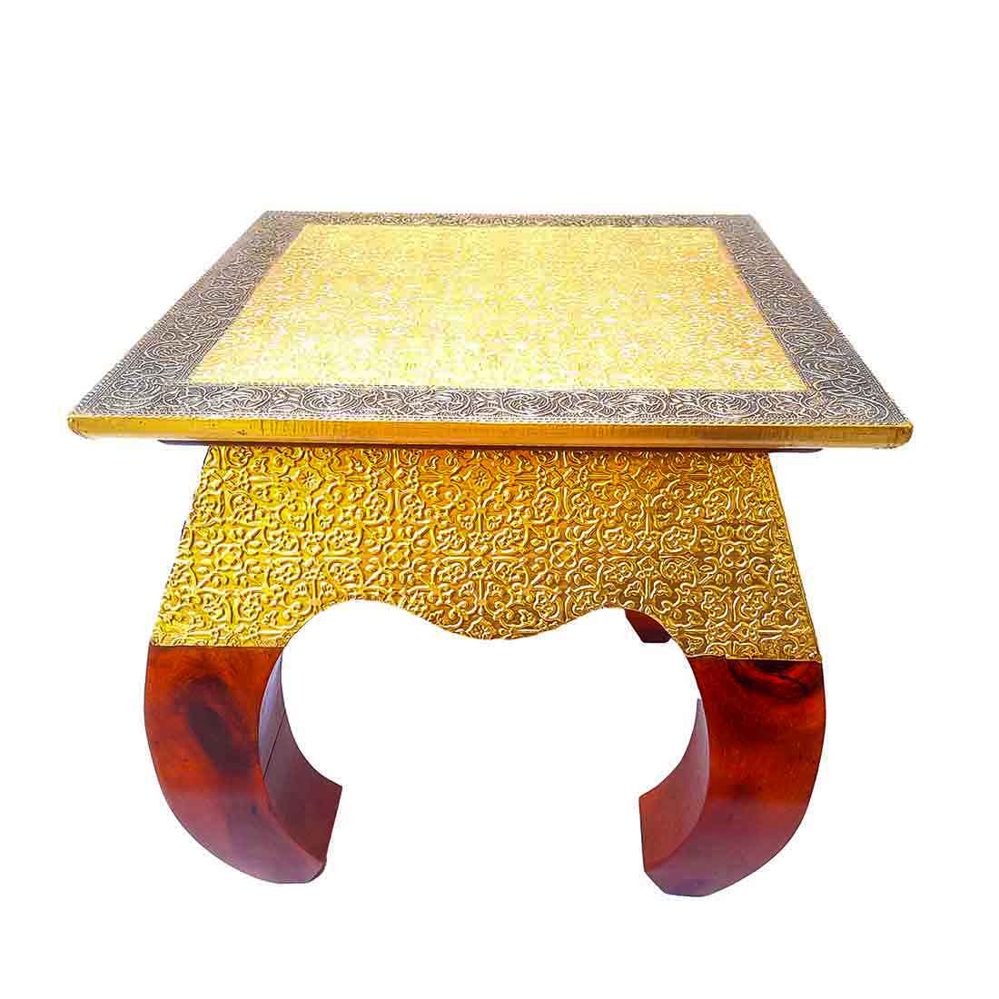 Brass Embellished | Wood Coffee Table | End Tables for Living Room - 14 Inches - ApkaMart