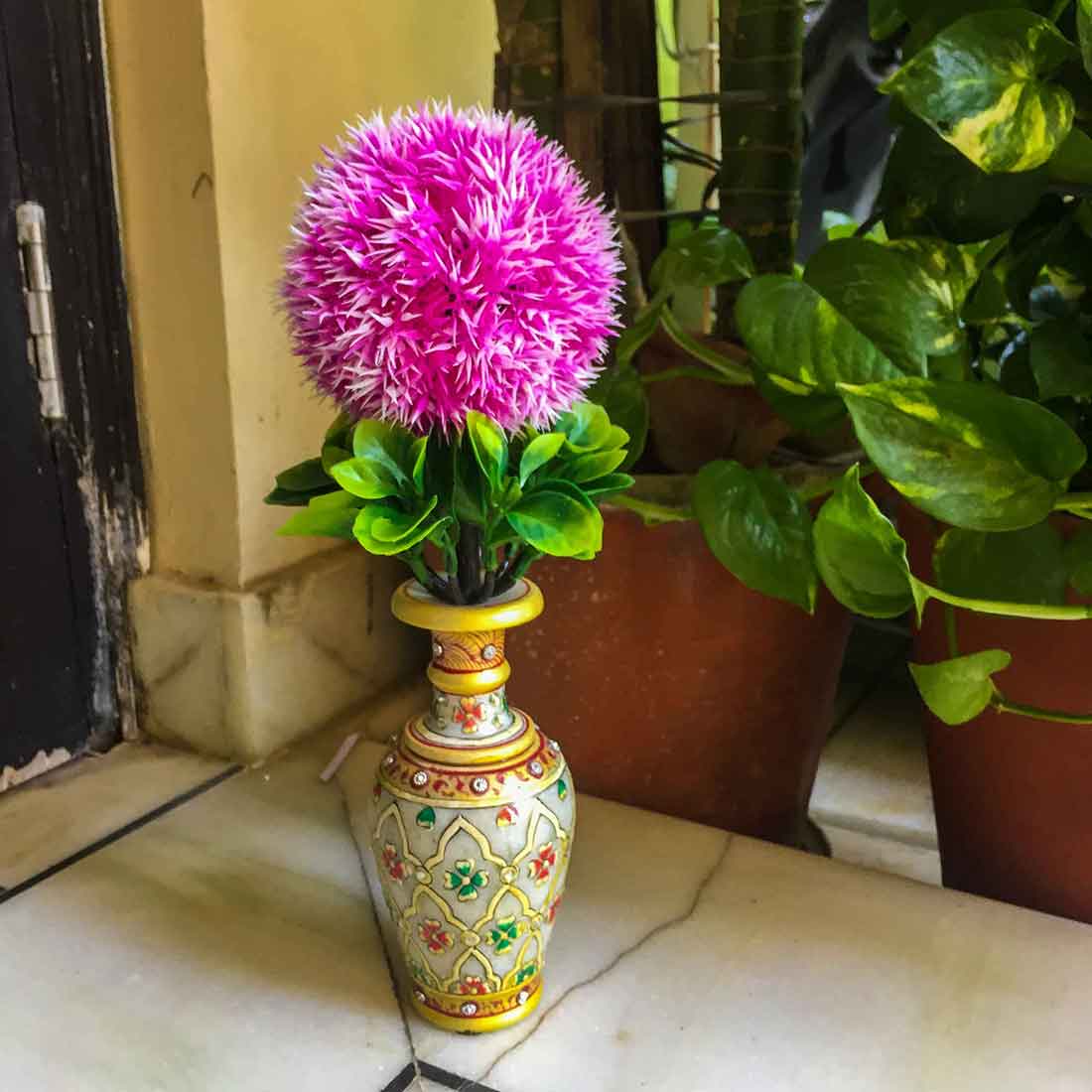 Small Flower Pots | Designer Flower Pot Marble - 6 Inch - ApkaMart