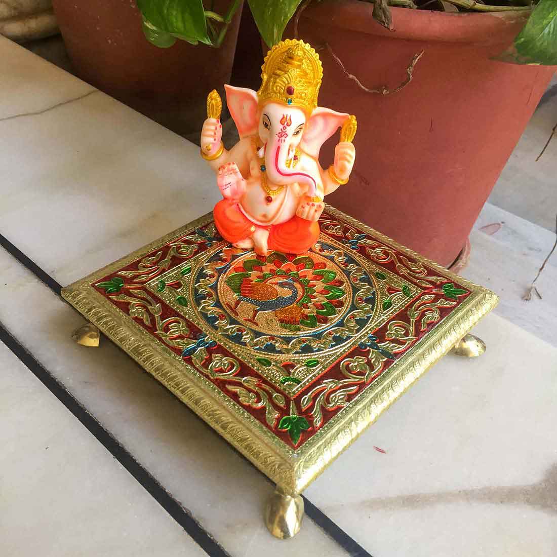 Minakari Chowki Bajot - For Pooja & Puja decoration - 8 Inch - ApkaMart #style_Design 1