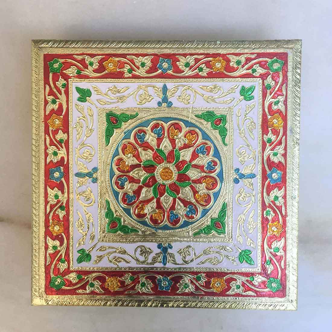 Minakari Pooja Chowki Bajot - For Puja Decoration & Gifts -10 Inch - ApkaMart #Style_Design 1