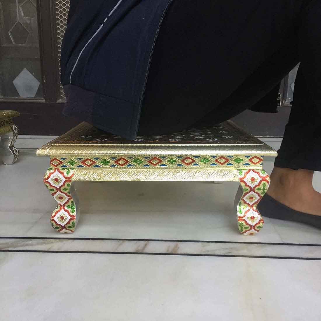 Minakari Pooja Chowki Bajot - Peacock Design - For Diwali pooja & Festive Decor - 16 Inch - ApkaMart