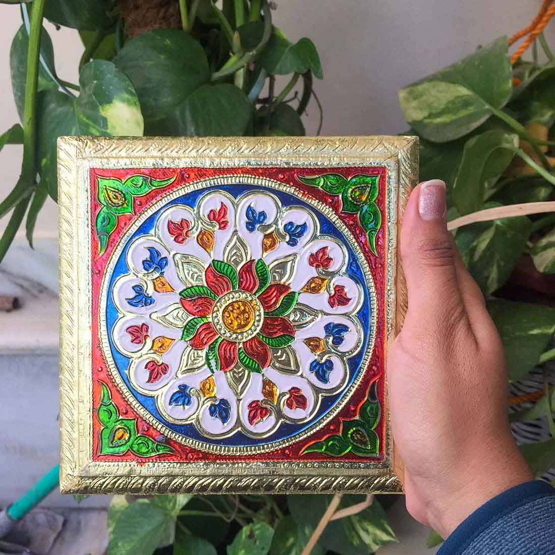 Minakari Chowki Bajot - For Puja Decoration & Gifts - 6 Inch - ApkaMart #Style_Design 1