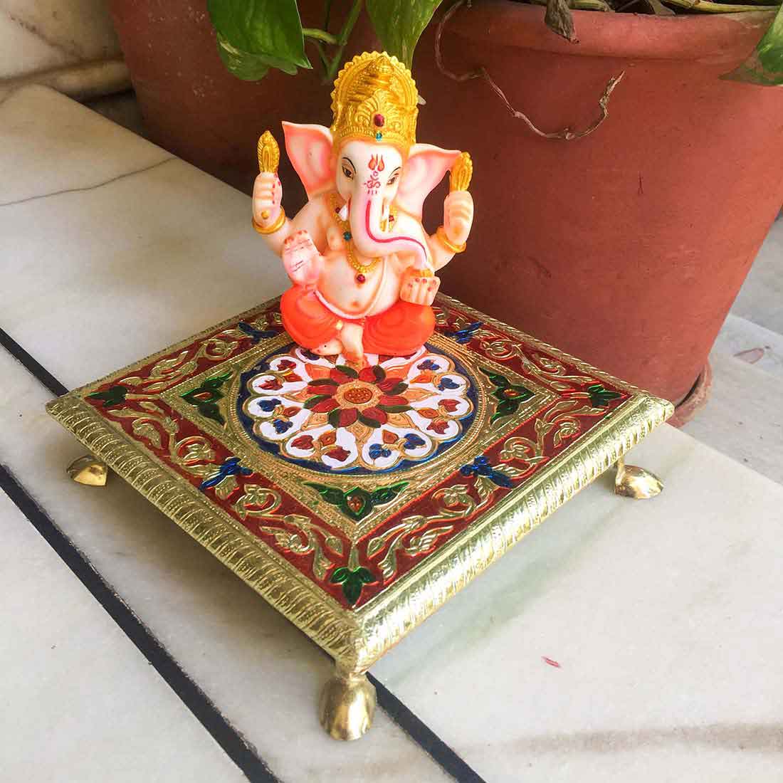 Minakari Pooja Chowki - For Pooja & Gifts - 8 Inch - ApkaMart #Style_Design 1