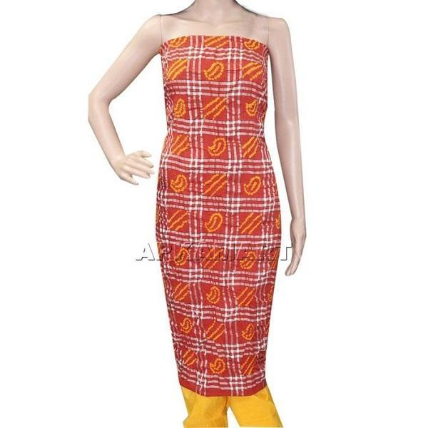 Orange and Yellow Tie and Dye Dress Material - ApkaMart
