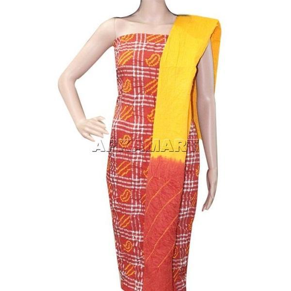 Orange and Yellow Tie and Dye Dress Material - ApkaMart