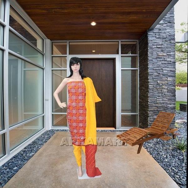 Orange and Yellow Tie and Dye Dress Material - ApkaMart