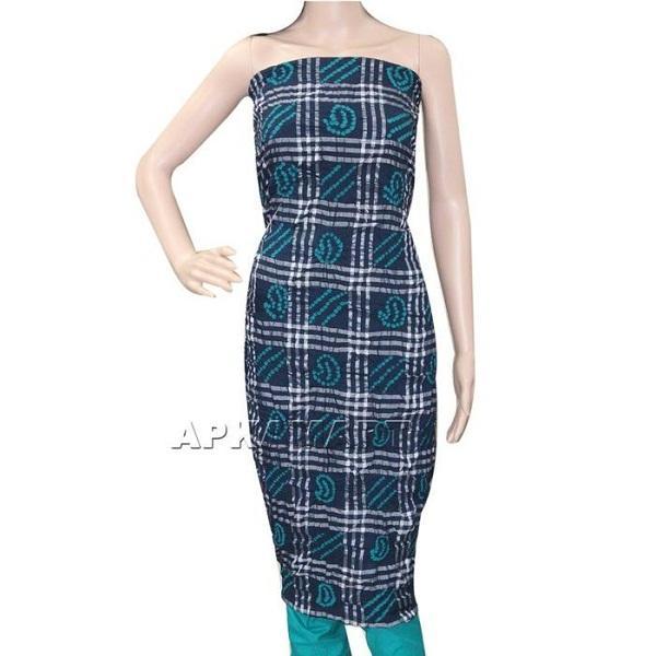 Peacock Blue and Blue Tie and Dye Dress Material - ApkaMart