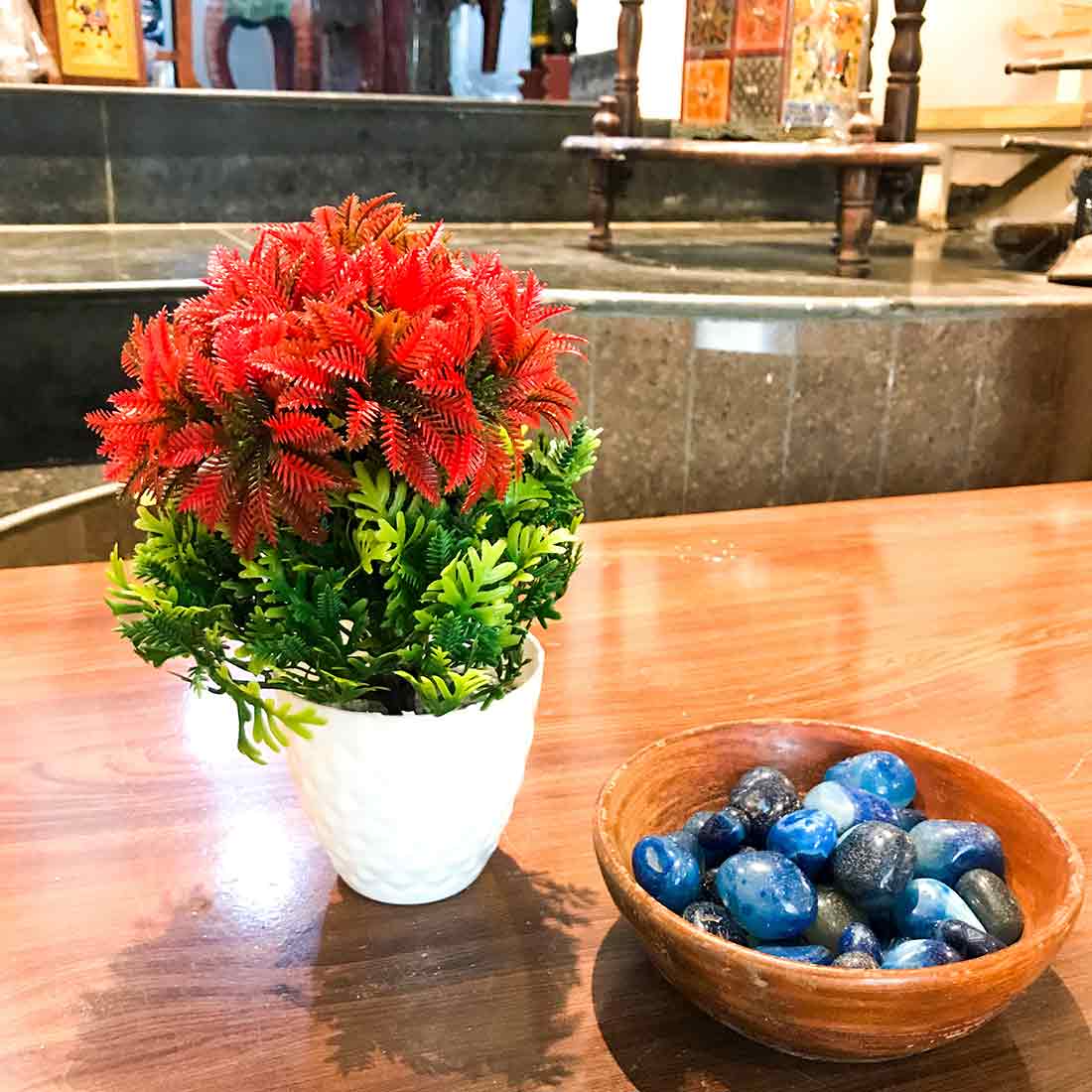 Plastic Potted Plants - Red Flowers - For Home Decoration - ApkaMart