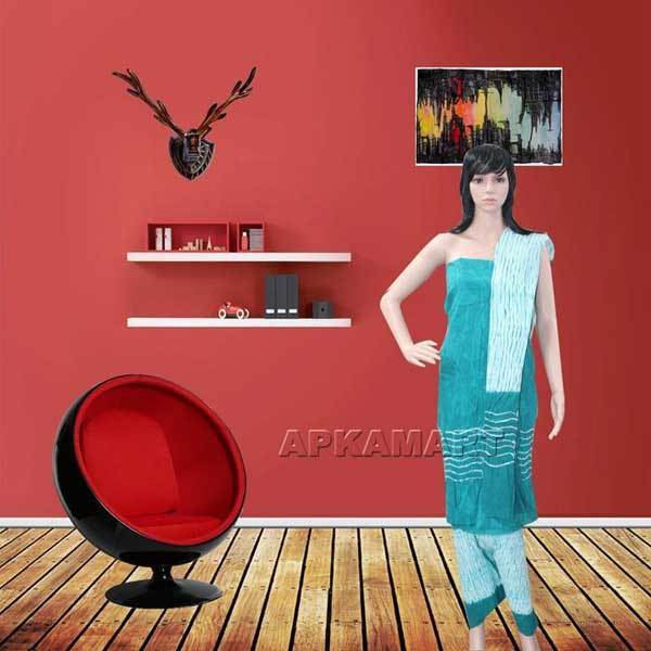 Sea Green and White Tie and Dye Dress Material - ApkaMart