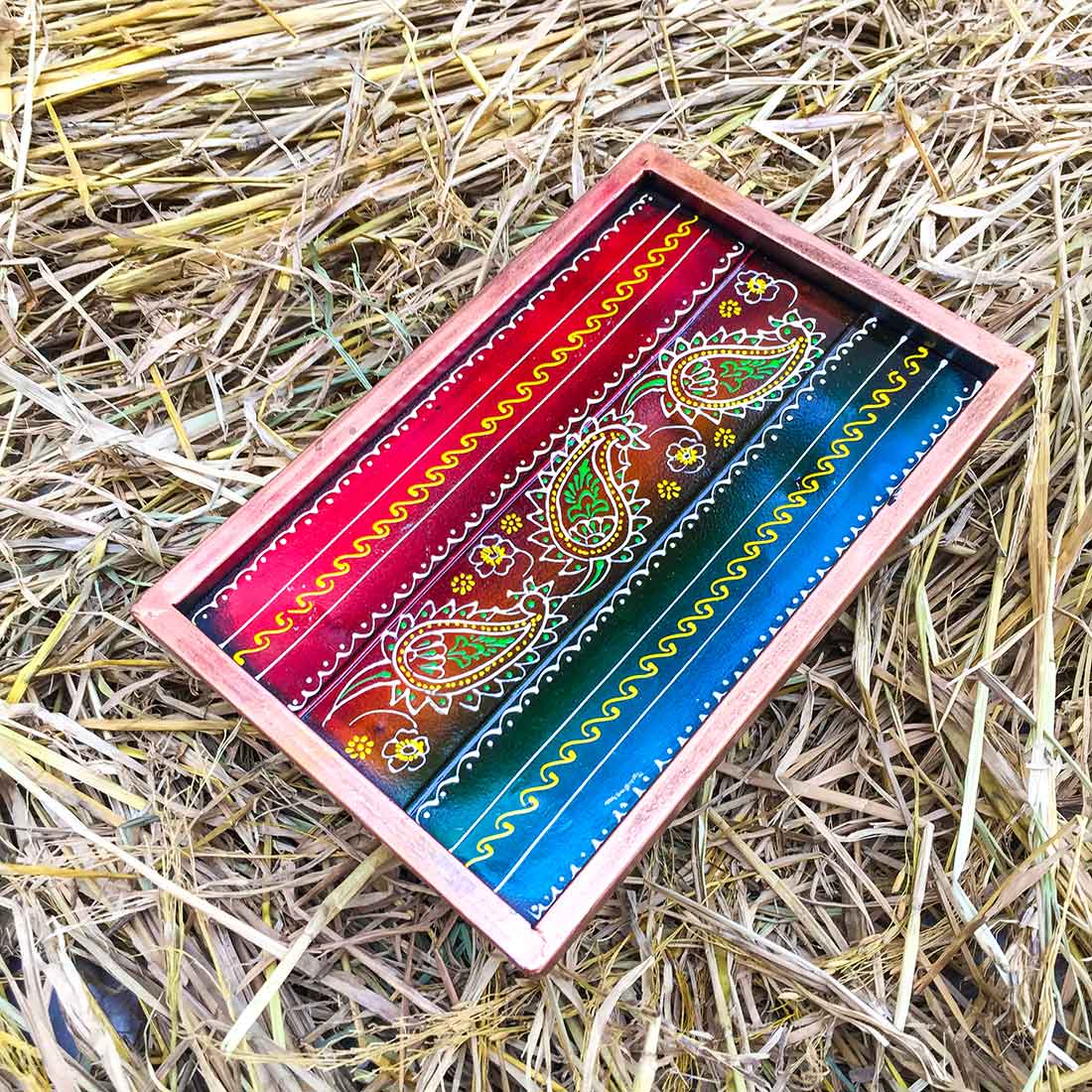 Serving Tray With Ceramic Tiles | Big Wooden Platter for Serving Whole Meal | Large Tray With Handles - for Home, Dining Table, Kitchen Decor, Restaurants, Hotels, Cafe & Gifts - 21 Inch - Apkamart #Style_Design 2
