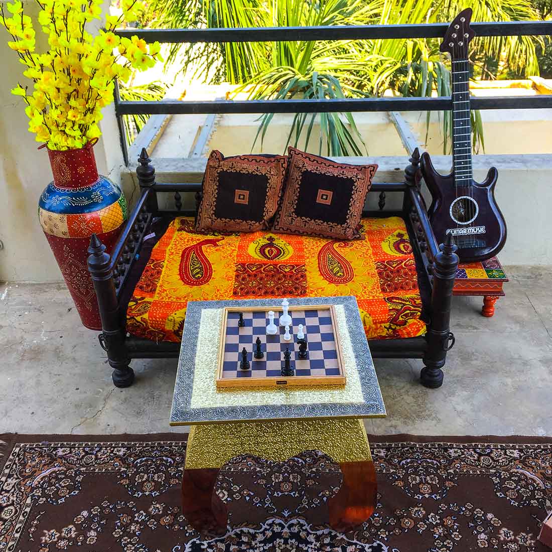 Brass Embellished | Wood Coffee Table | End Tables for Living Room - 14 Inches - ApkaMart