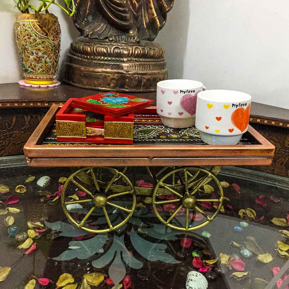 Serving Tray With Ceramic Tiles | Big Wooden Platter for Serving Whole Meal | Large Tray With Handles - for Home, Dining Table, Kitchen Decor, Restaurants, Hotels, Cafe & Gifts - 21 Inch - Apkamart #Style_Design 2