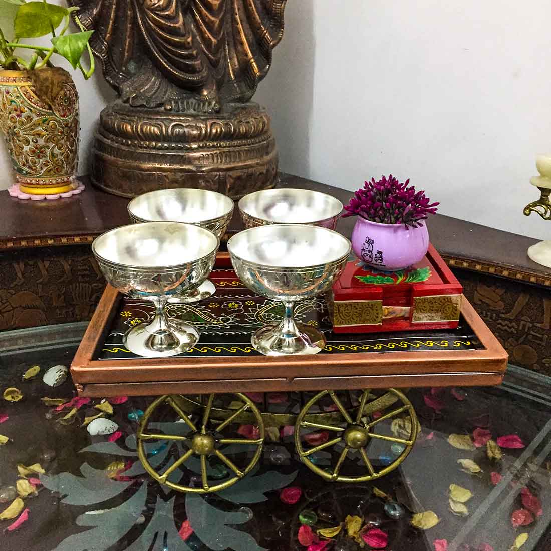 Serving Tray With Ceramic Tiles | Big Wooden Platter for Serving Whole Meal | Large Tray With Handles - for Home, Dining Table, Kitchen Decor, Restaurants, Hotels, Cafe & Gifts - 21 Inch - Apkamart #Style_Design 2