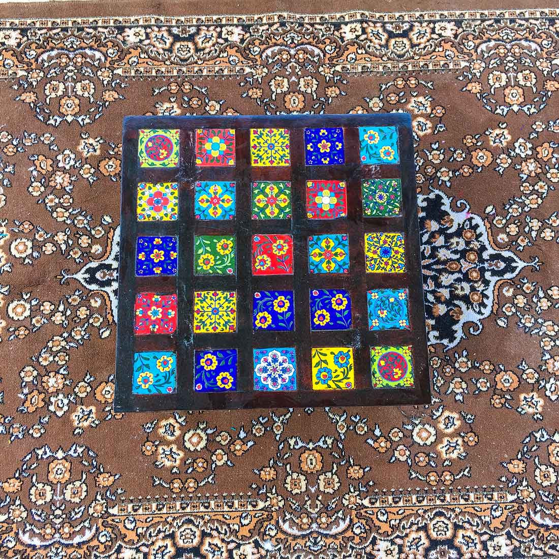 Wooden Chowki with Ceramic Tiles - For Home & Living Room Decor - 14 Inch - ApkaMart