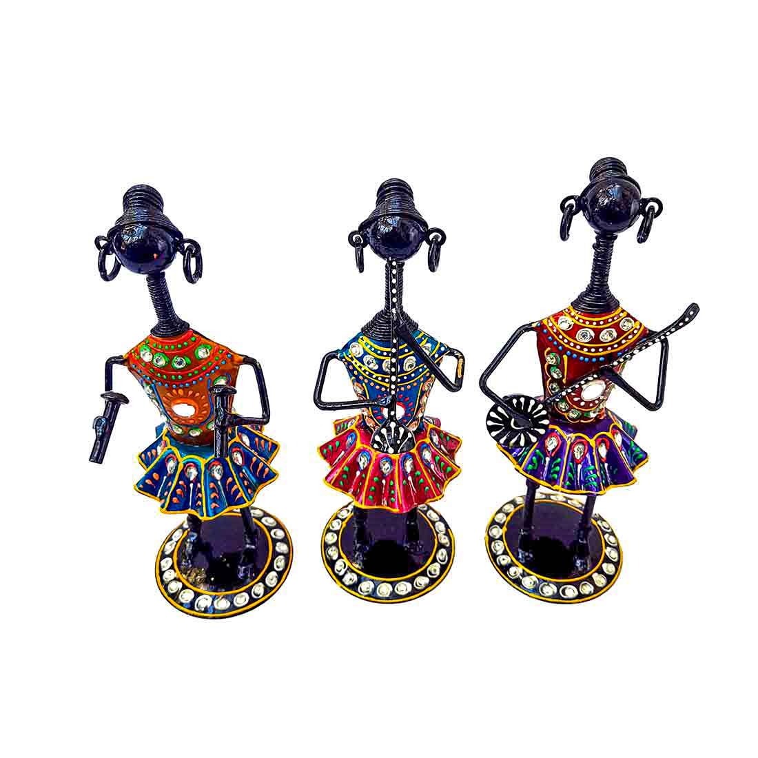 Tribal Musician Showpiece - Metal Figurines - For Table Decor & Living Room - 8 Inch- Set of 3 - ApkaMart