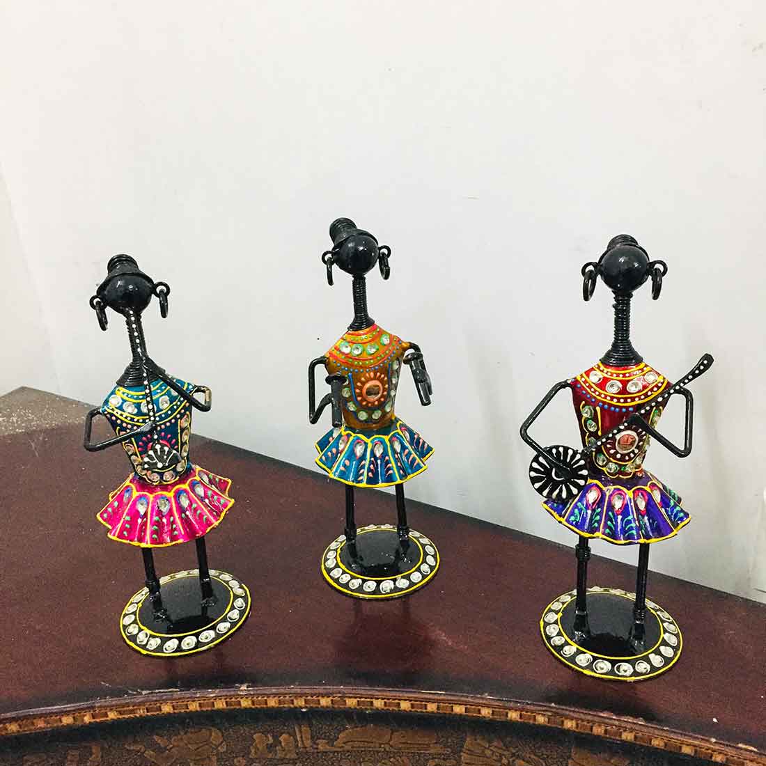 Tribal Musician Showpiece - Metal Figurines - For Table Decor & Living Room - 8 Inch- Set of 3 - ApkaMart