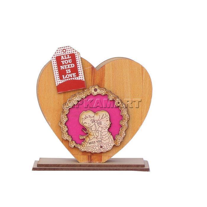 Wooden Pen Holder - Heart Design - for Girls & Boys, Study Table ,Office Desk & Gifts 4 Inch - ApkaMart